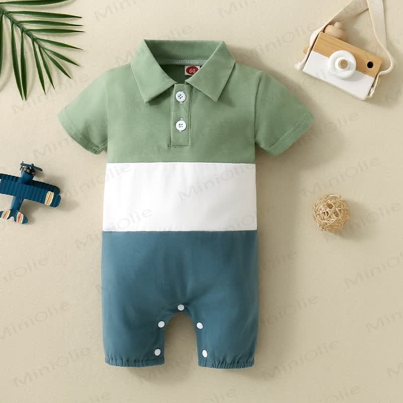 Baby Boy Color Block Polo Collar Romper