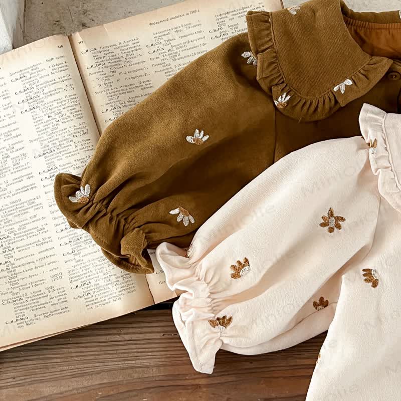 Baby Girl 2-piece Cord Embroidered Flower Set