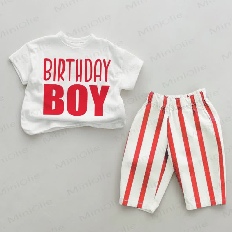 BIRTHDAY GIRL/BOY Baby Red Vertical Striped 2-piece Set