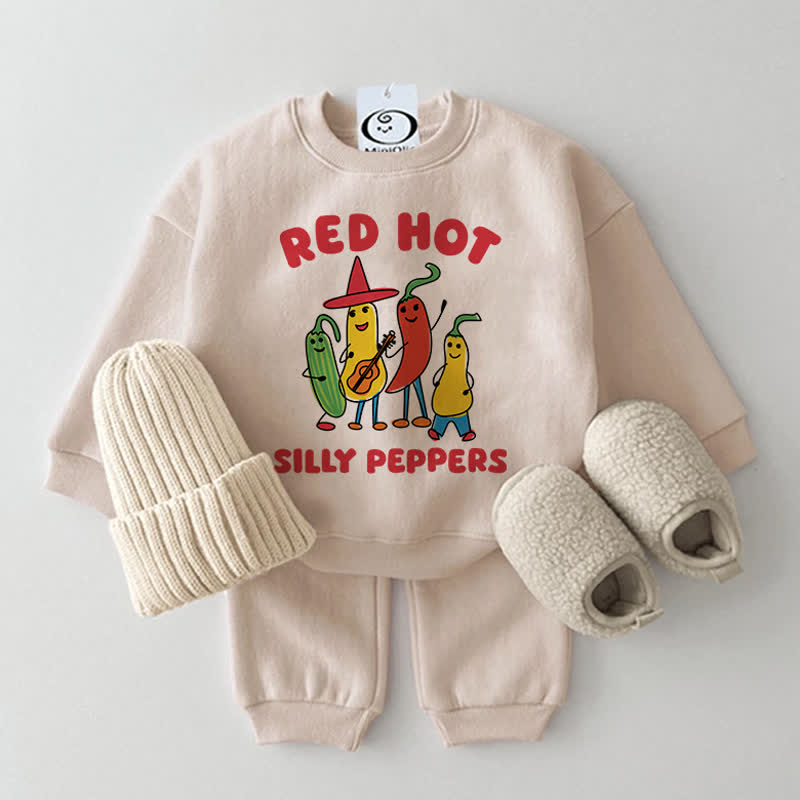 RED HOT SILLY PEPPERS Baby 2-Piece Beige Set