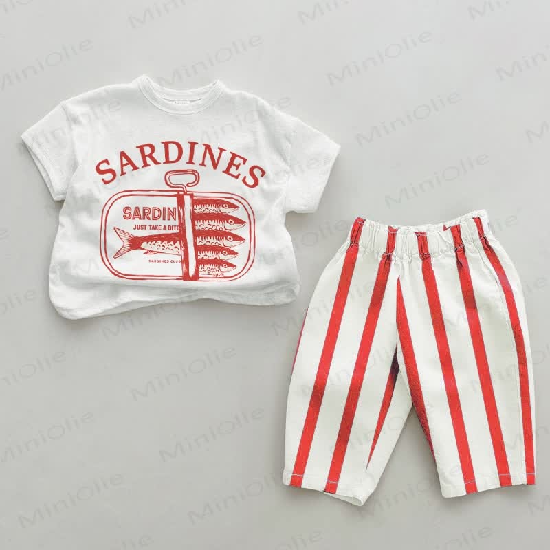 Baby Canned Sardines Red Vertical Striped 2-piece Set