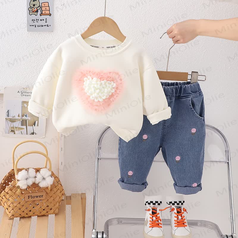 Baby Toddler Girl Love Sweater/Denim Pants 2-Piece Set