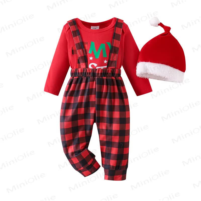 MY 1ST CHRISTMAS Baby Plaid 2-Piece Set with Hat