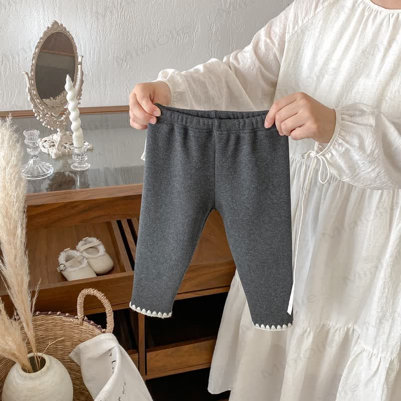 Baby Toddler Girl Knit Lace Fleece Lined Leggings