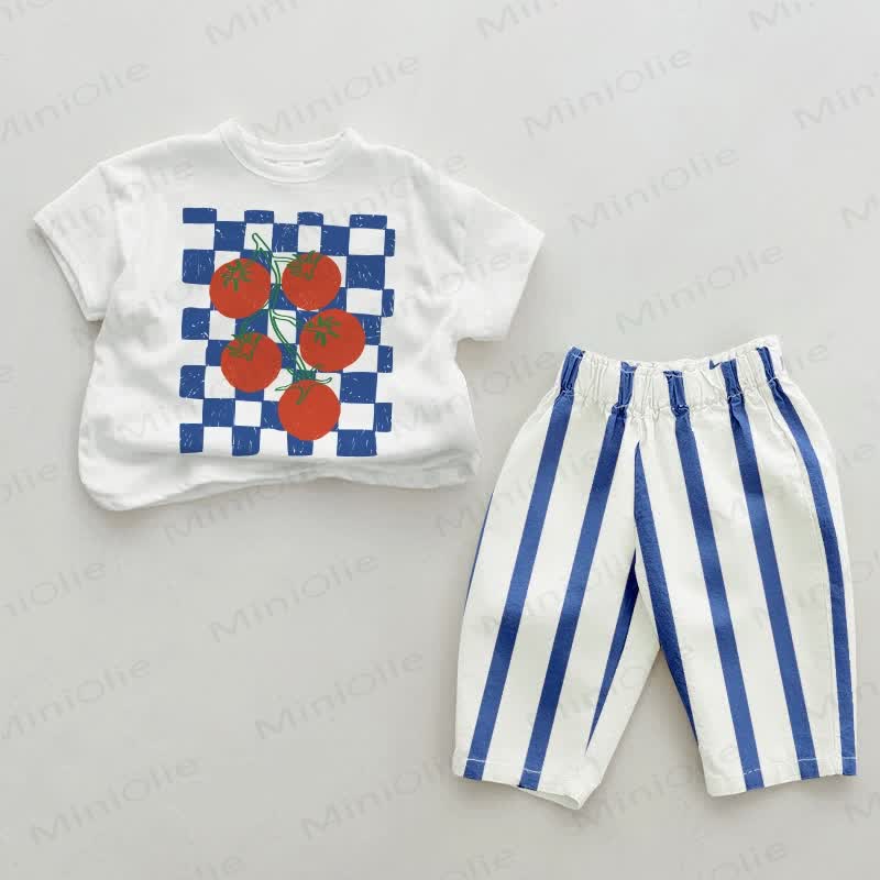 Baby Tomatoes Checkered Blue Vertical Striped 2-piece Set