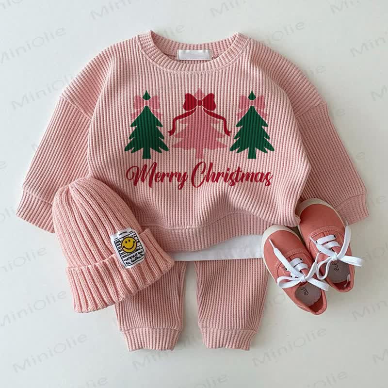 MERRY CHRISTMAS Baby Pink Tree Bow 2-Piece Set