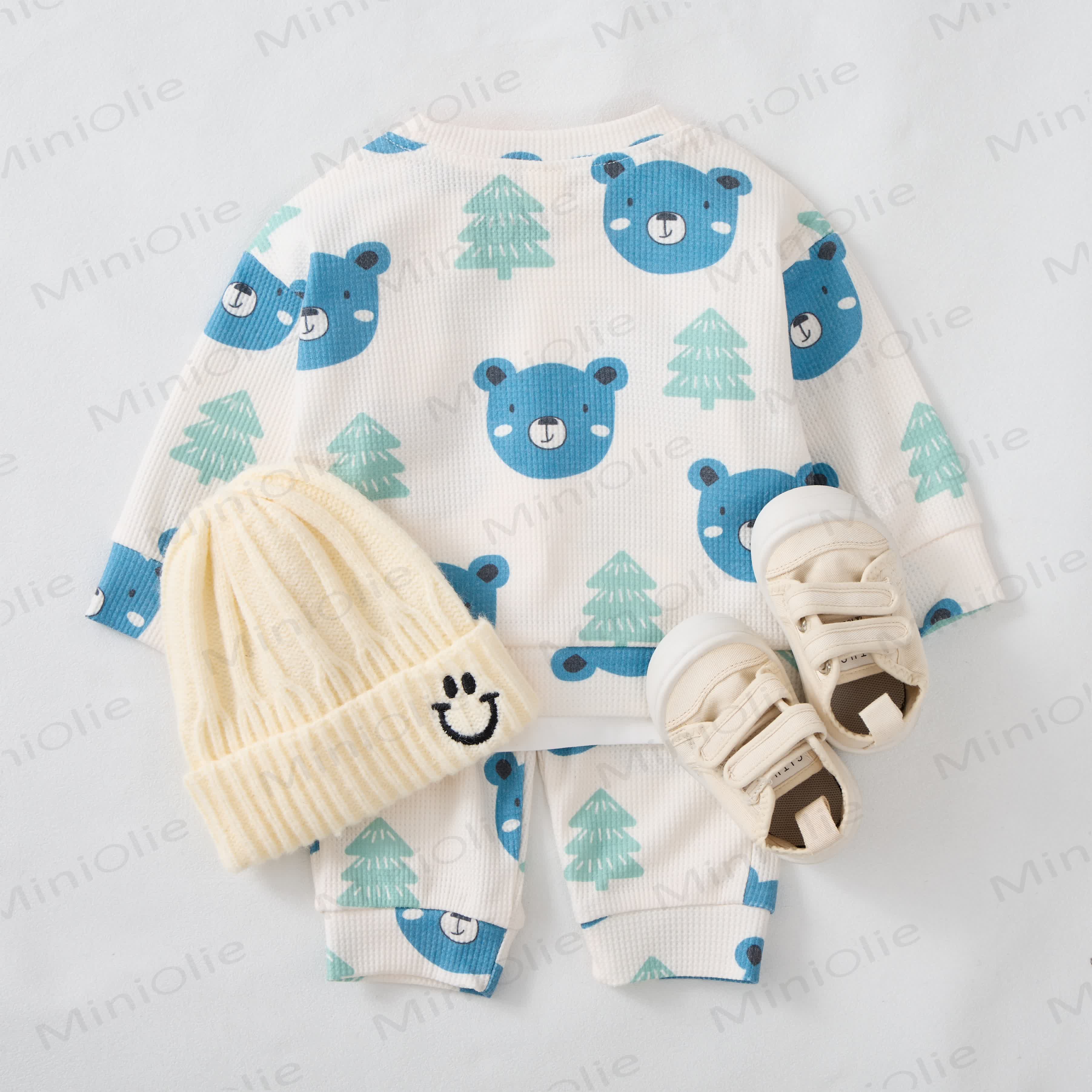 Baby Toddler Blue Bear Waffle 2-piece Set