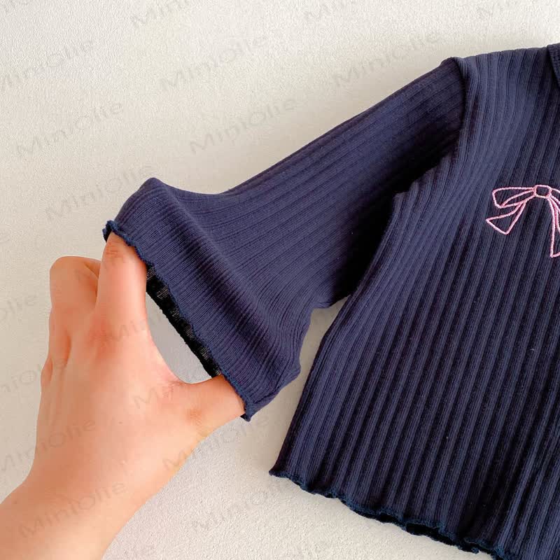 Baby Toddler Girls Embroidered Bow Blue 2-piece Set