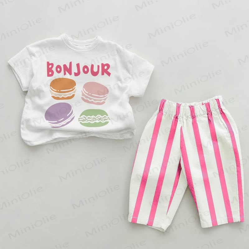 BONJOUR Baby Macarons Pink Vertical Striped 2-piece Set