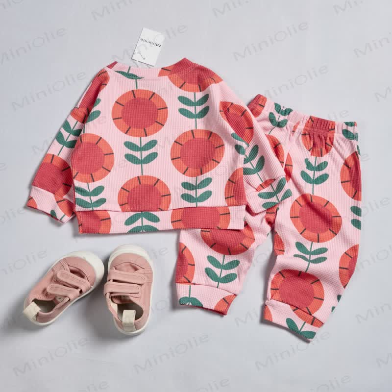 Baby Toddler Sunflower Pink Waffle 2-piece Set