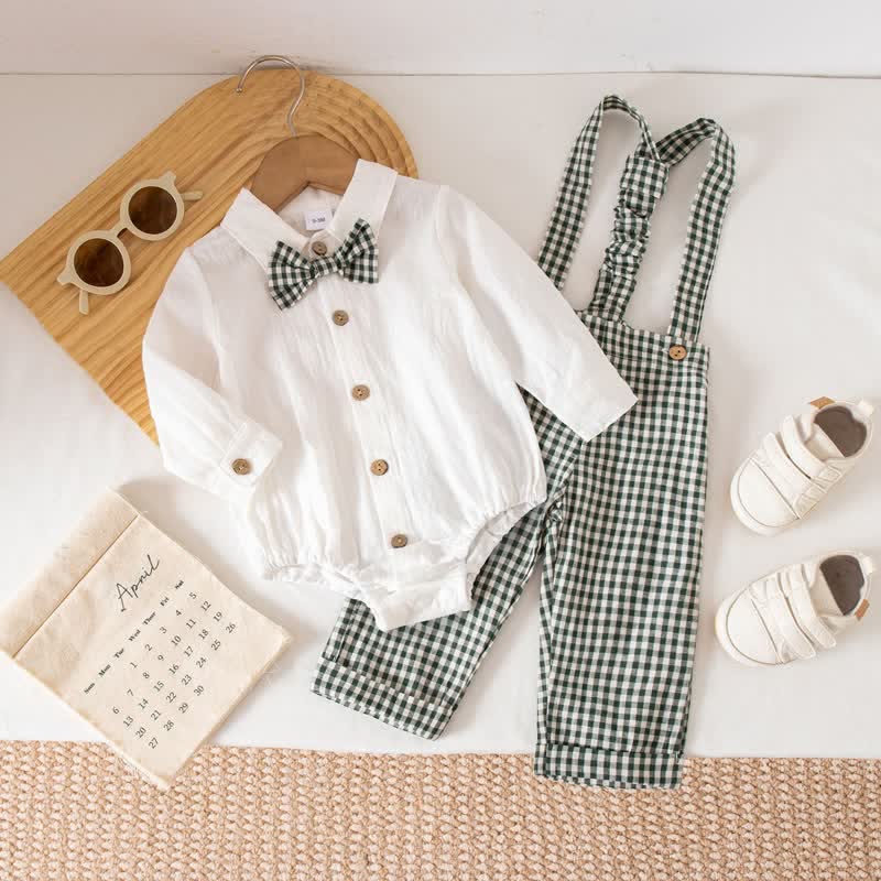 Baby Boy Gentleman Plaid Bodysuit Overalls 2-piece Set