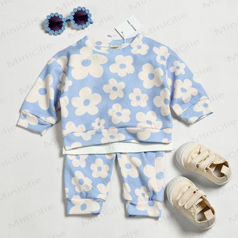 Baby Toddler Floral Blue Waffle 2-piece Set