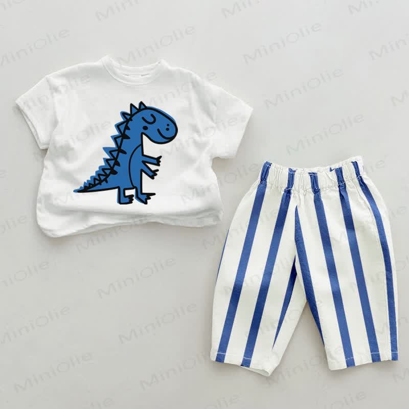 Baby Blue Dinosaur Vertical Striped 2-piece Set
