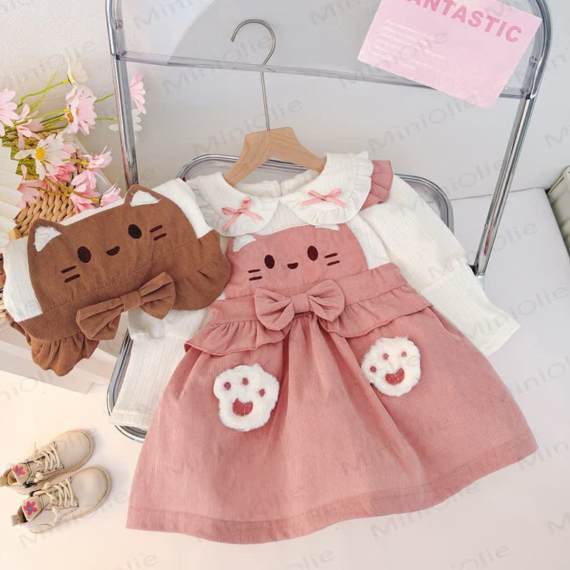 Baby Toddler Girl Bow Cat Lapel Dress