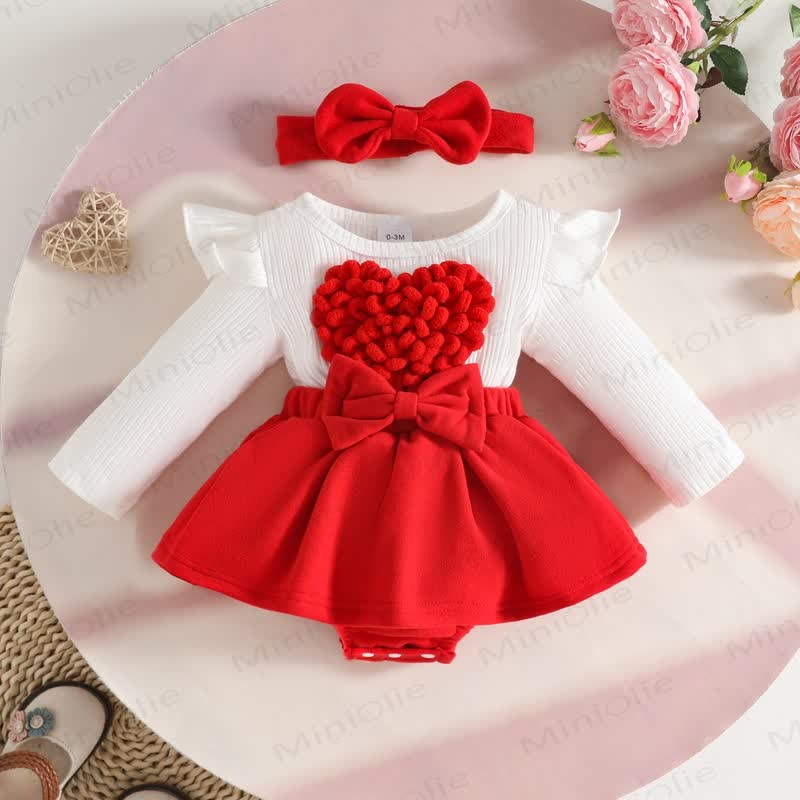 Baby Heart Rib Skirted Bodysuit with Headband