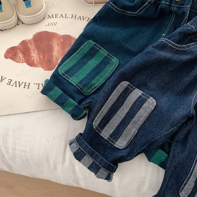 Toddler Boy Patch Striped Casual Denim Pants