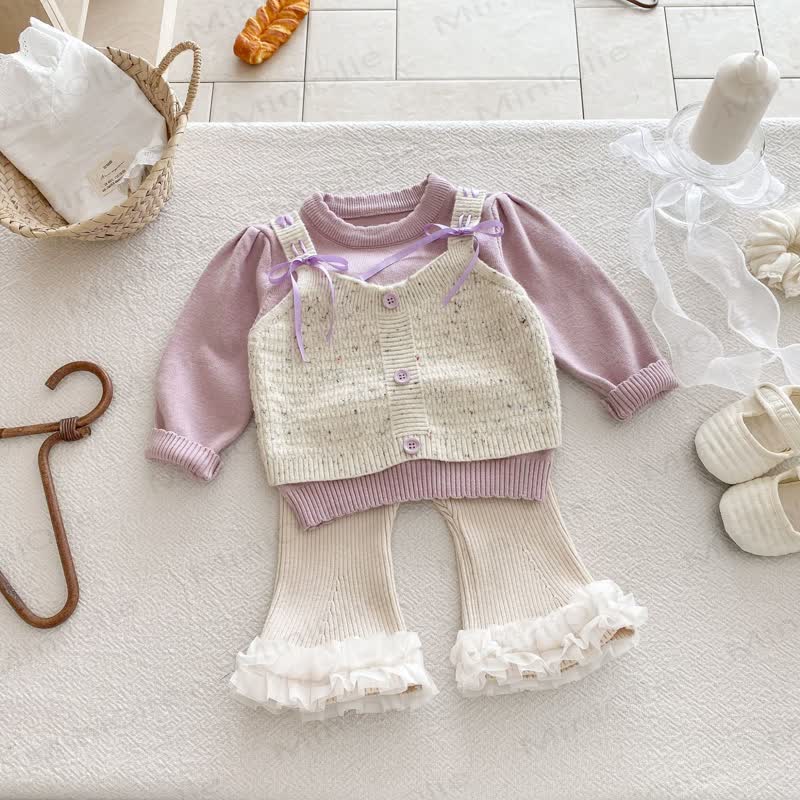 Baby Girl Purple Bow Knitted 2-piece Set