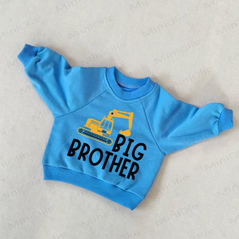 BIG/LITTLE BROTHER Baby Toddler Excavator Blue Sweatshirt