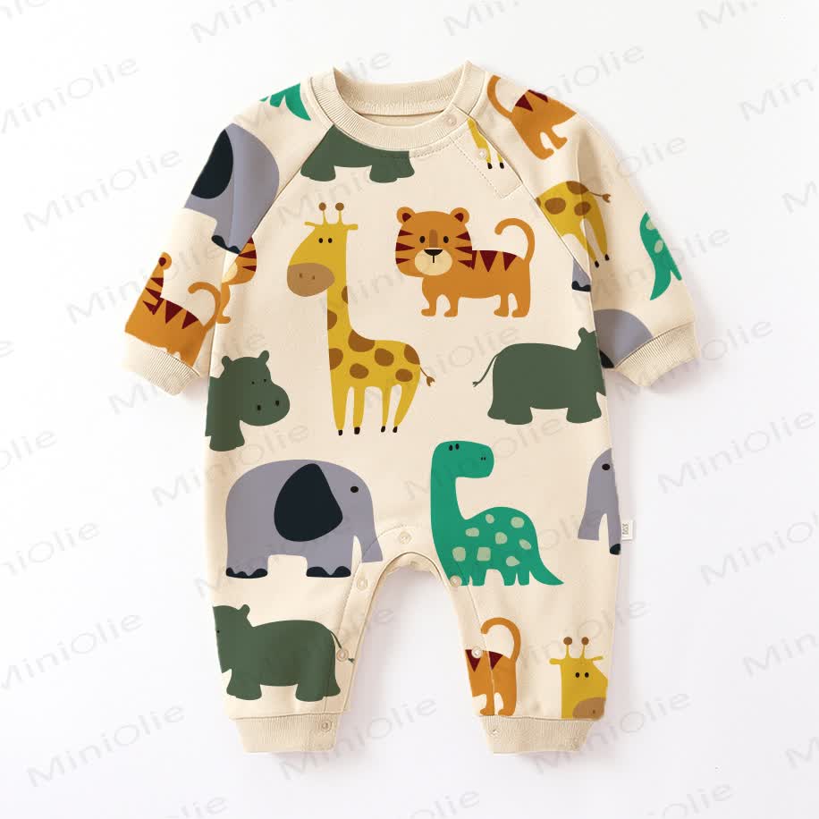 Baby Toddler Cartoon Animals Beige Romper