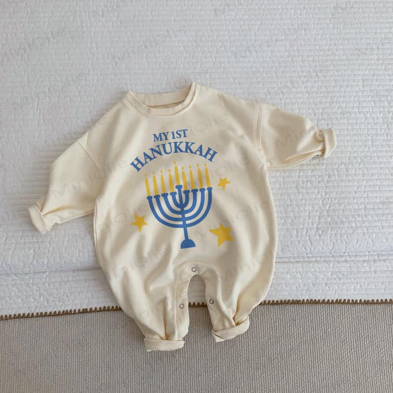 MY 1ST HANUKKAH Baby Beige Romper