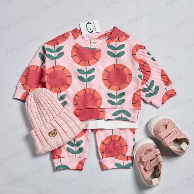 Baby Toddler Sunflower Pink Waffle 2-piece Set