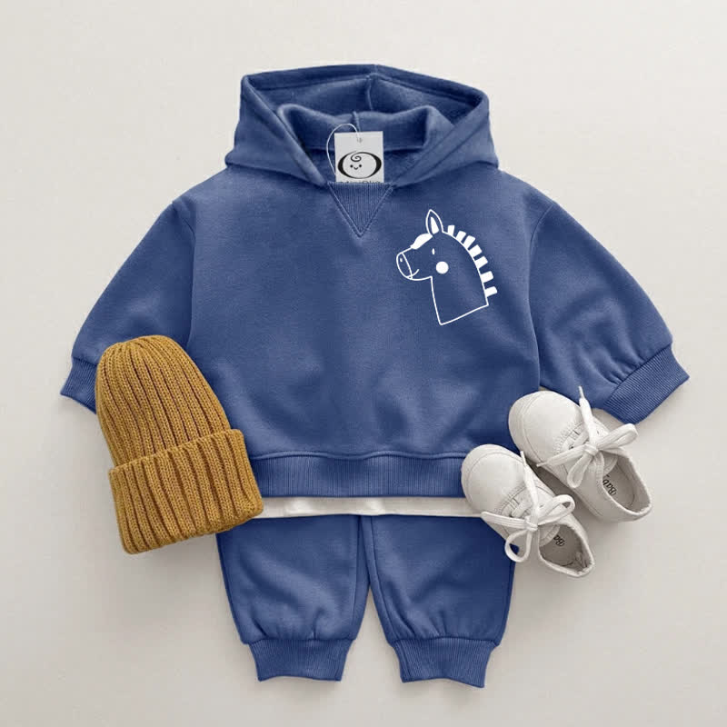 Baby 2-Piece Horse Blue Hooded Set