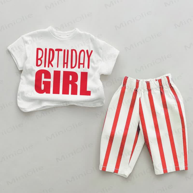 BIRTHDAY GIRL/BOY Baby Red Vertical Striped 2-piece Set