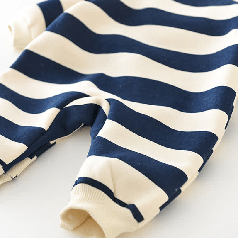 Baby Striped Bear Fleece Lined Romper