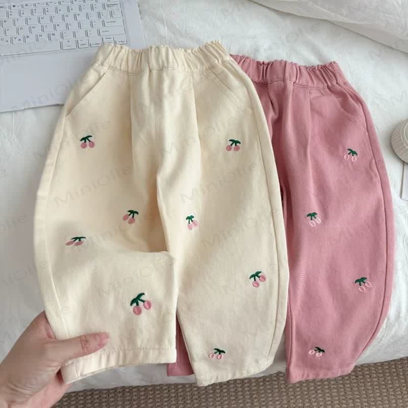Toddler Girl Cherry Embroidered Pants