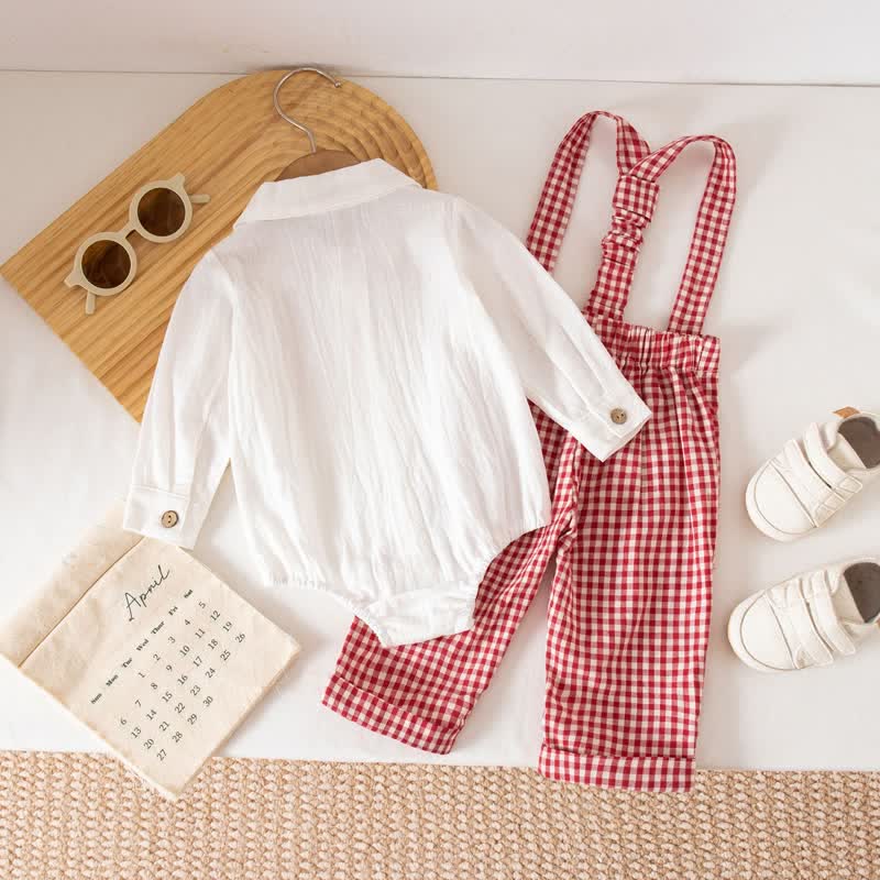 Baby Boy Gentleman Plaid Bodysuit Overalls 2-piece Set