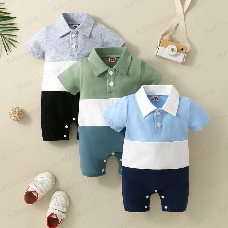 Baby Boy Color Block Polo Collar Romper