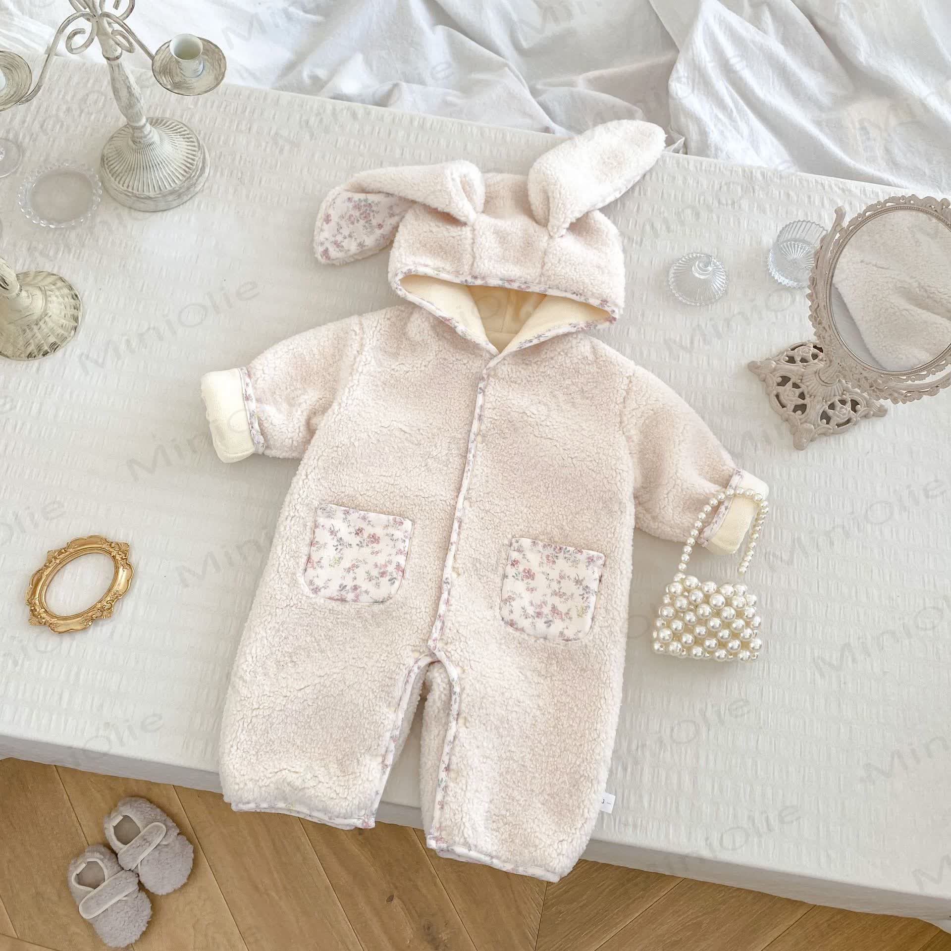 Baby Floral Bunny Ear Hooded Romper