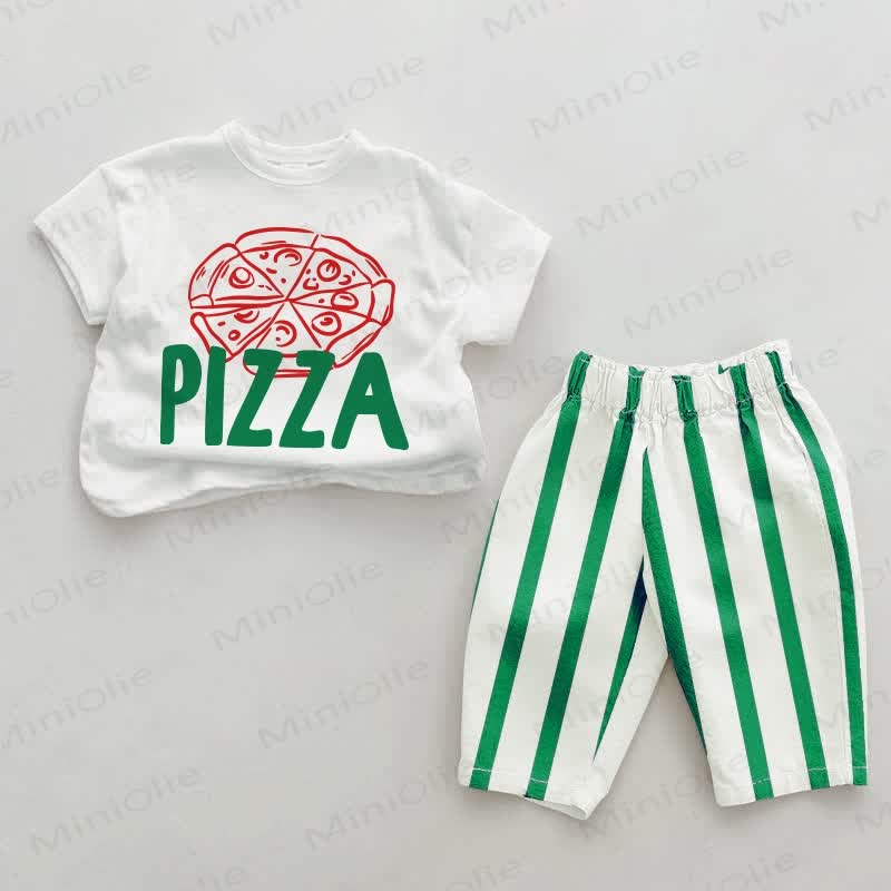 PIZZA Baby Green Vertical Striped 2-piece Set