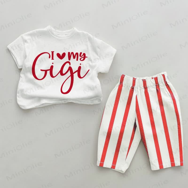 I LOVE MY GIGI Baby 2-Piece Red Striped Set