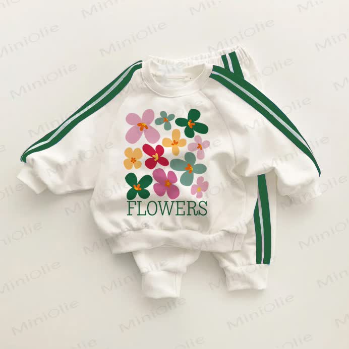 Baby Toddler Colorful Flowers Green Striped 2-piece Set