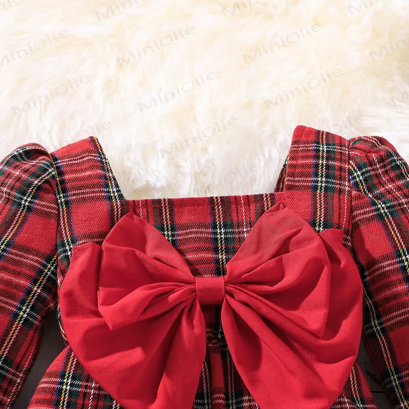 Baby Girl Red Plaid Romper with Bow Headband