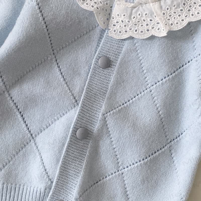 Baby Girl Lace Knitted Plaid 2-piece Set