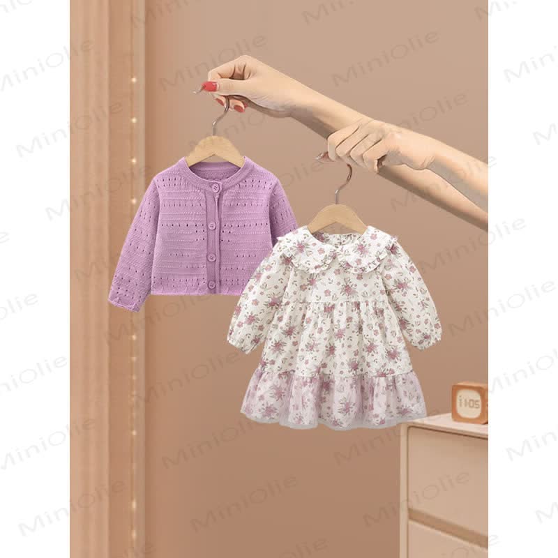 Toddler Girls Flower Purple Ruffles Patchwork Yarn Dress