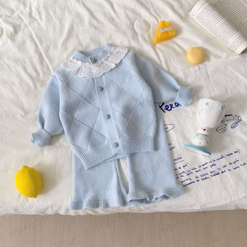 Baby Girl Lace Knitted Plaid 2-piece Set