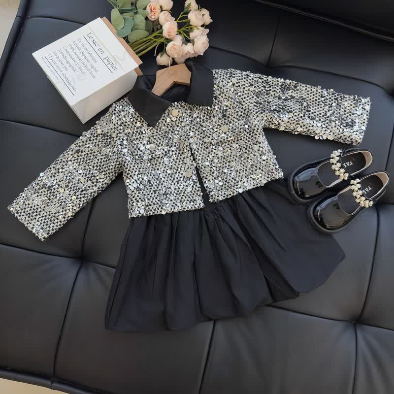 Toddler Girls Sequins Black 2-piece Set Dress