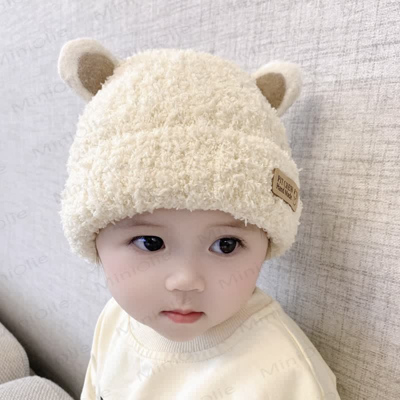 Baby Plush Bear Ears Knit Cap