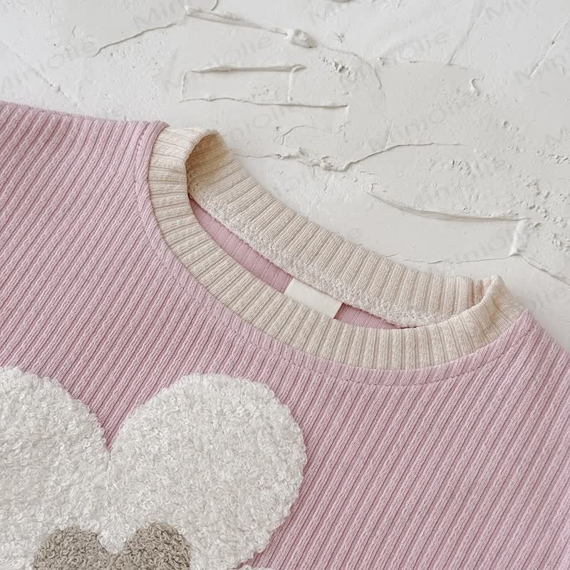 Baby 2-Piece Flower Sweatshirt and Pants Ribbed Set