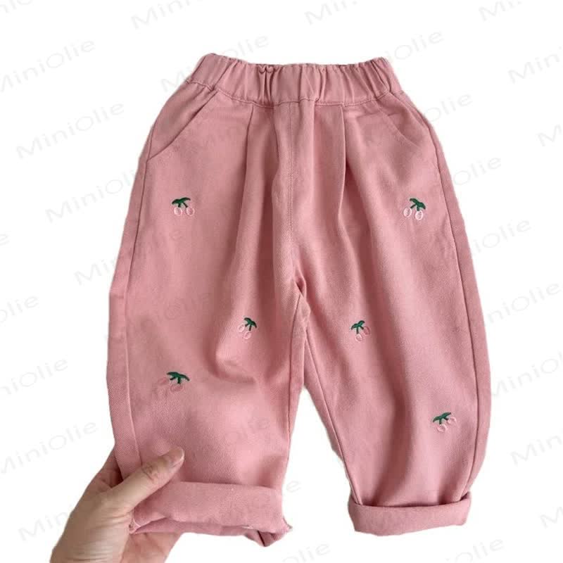 Toddler Girl Cherry Embroidered Pants