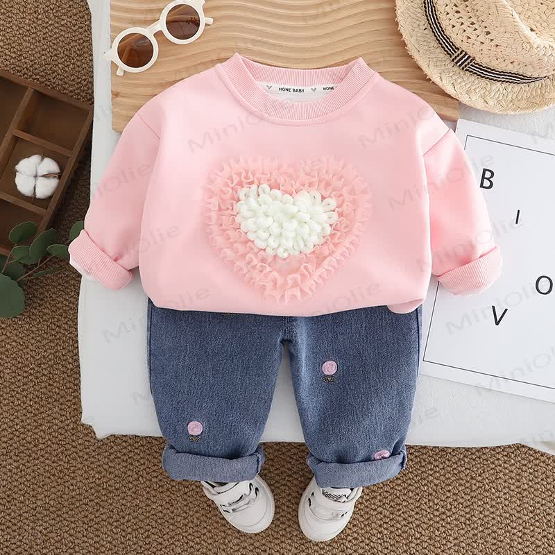 Baby Toddler Girl Love Sweater/Denim Pants 2-Piece Set