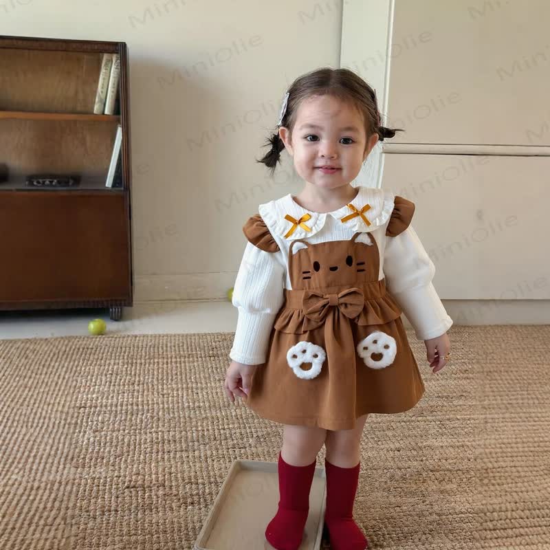 Baby Toddler Girl Bow Cat Lapel Dress