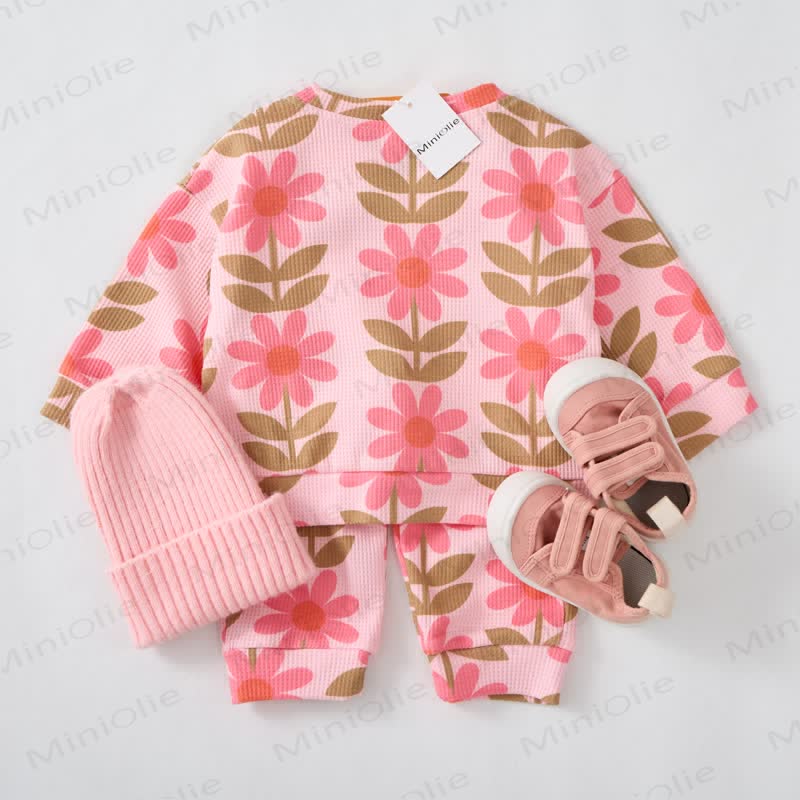 Baby Toddler Pink Sunflower Waffle 2-piece Set