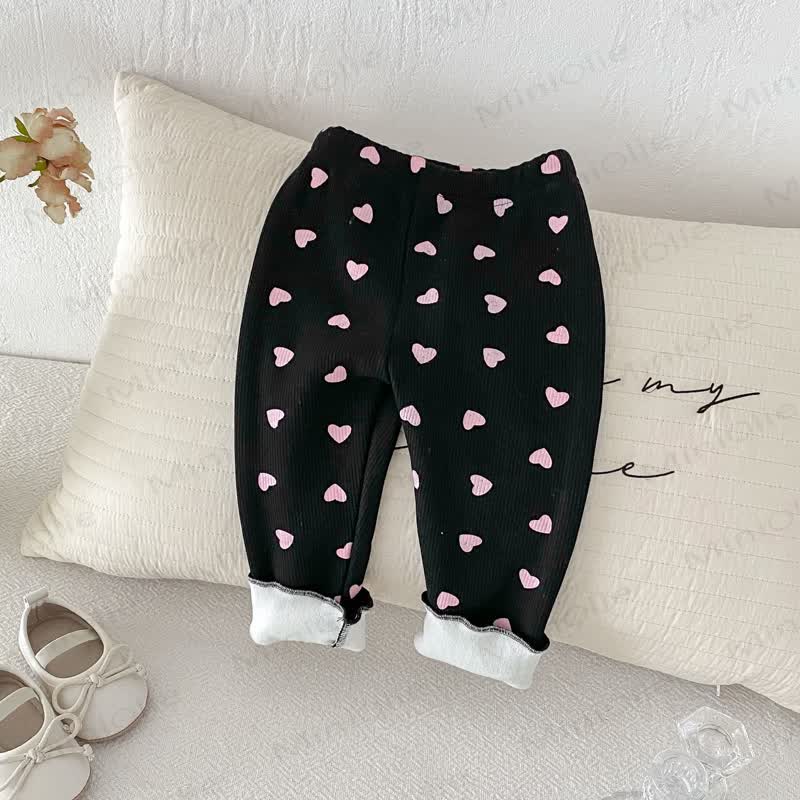 Baby Toddler Girl Heart Fleece Lined Leggings