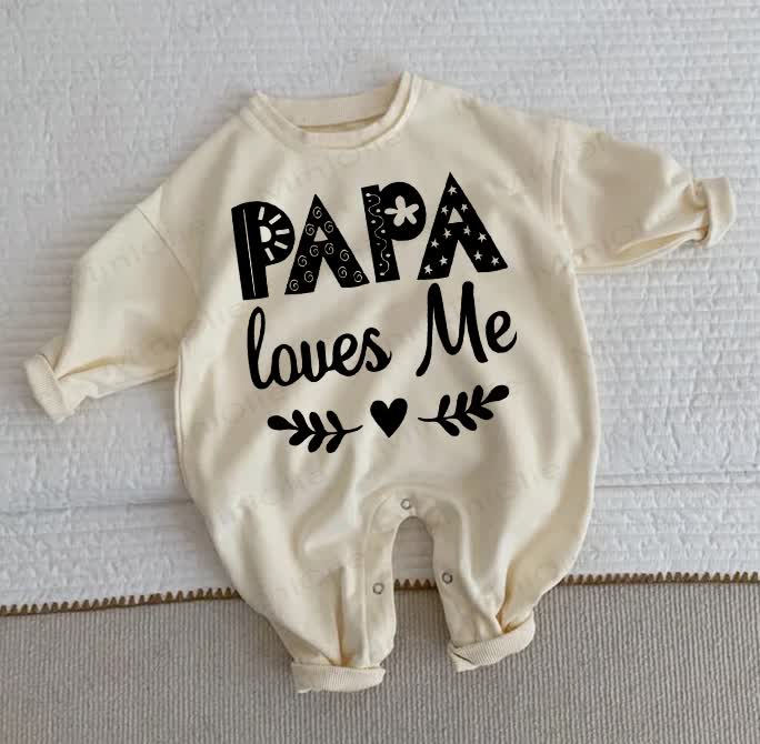 PAPA LOVES ME Baby Beige Romper
