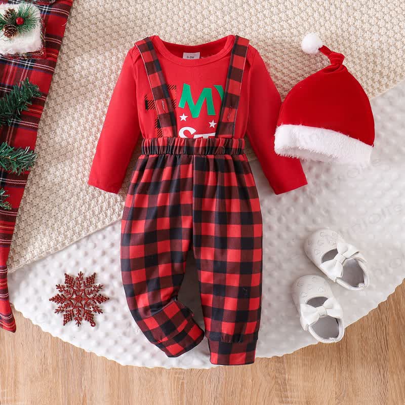 MY 1ST CHRISTMAS Baby Plaid 2-Piece Set with Hat