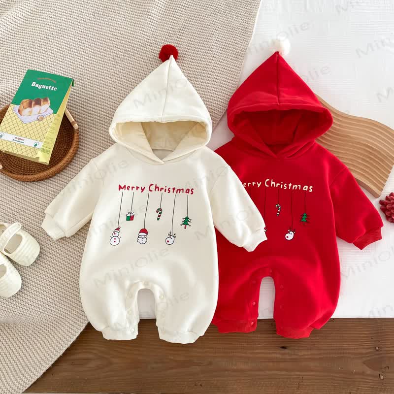 MERRY CHRISTMAS Baby Hooded Romper
